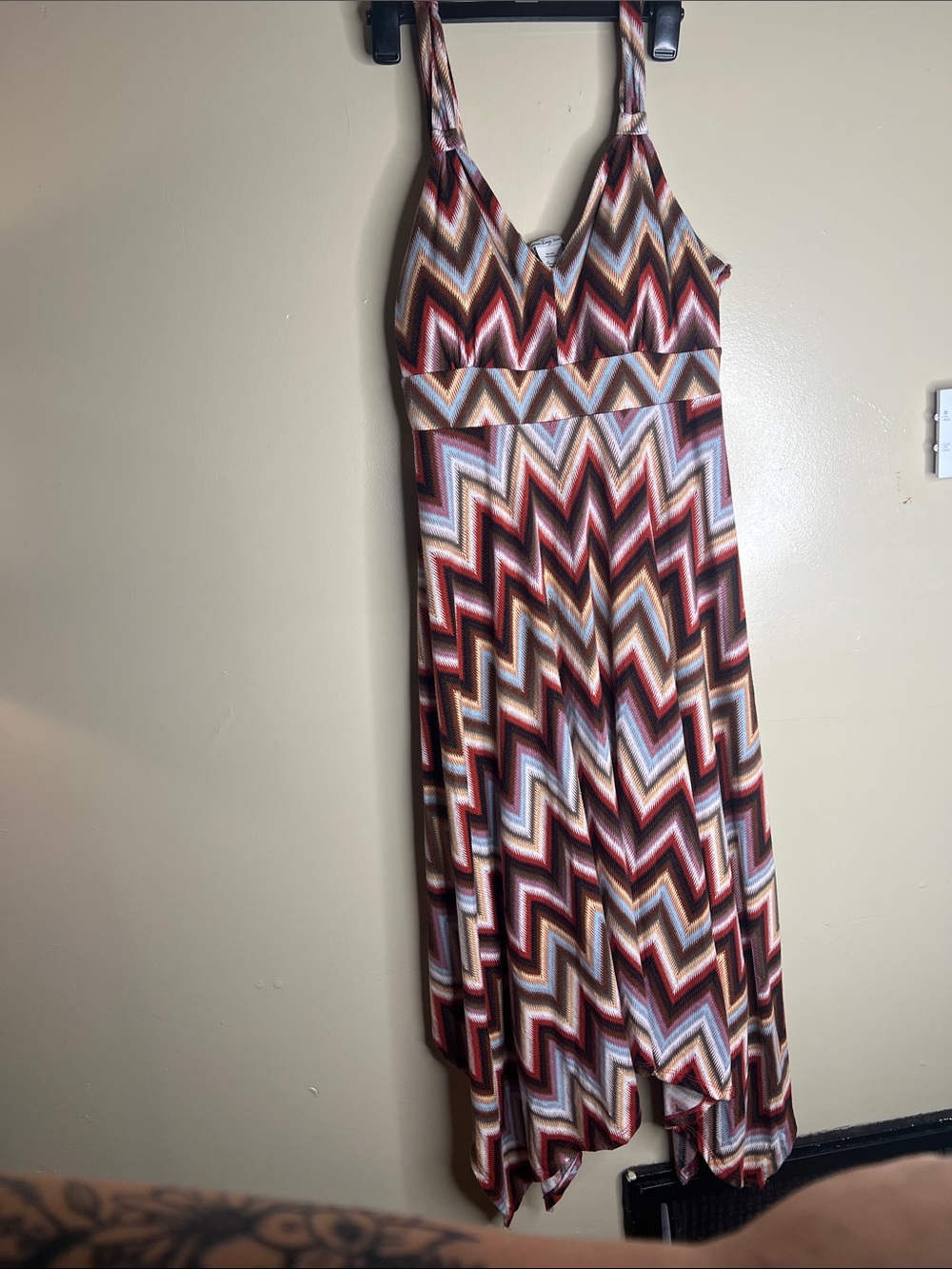 American Rag Chevron Asymmetrical Maxi Dress in Brown, Rust and Cream
